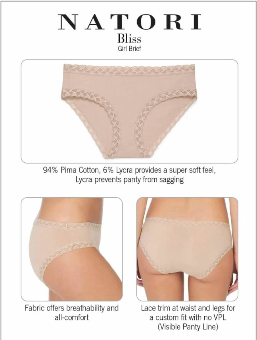 Natori Women's Bliss Girl Brief 3-Pack Cotton Underwear Comfortable Everyday Panties
