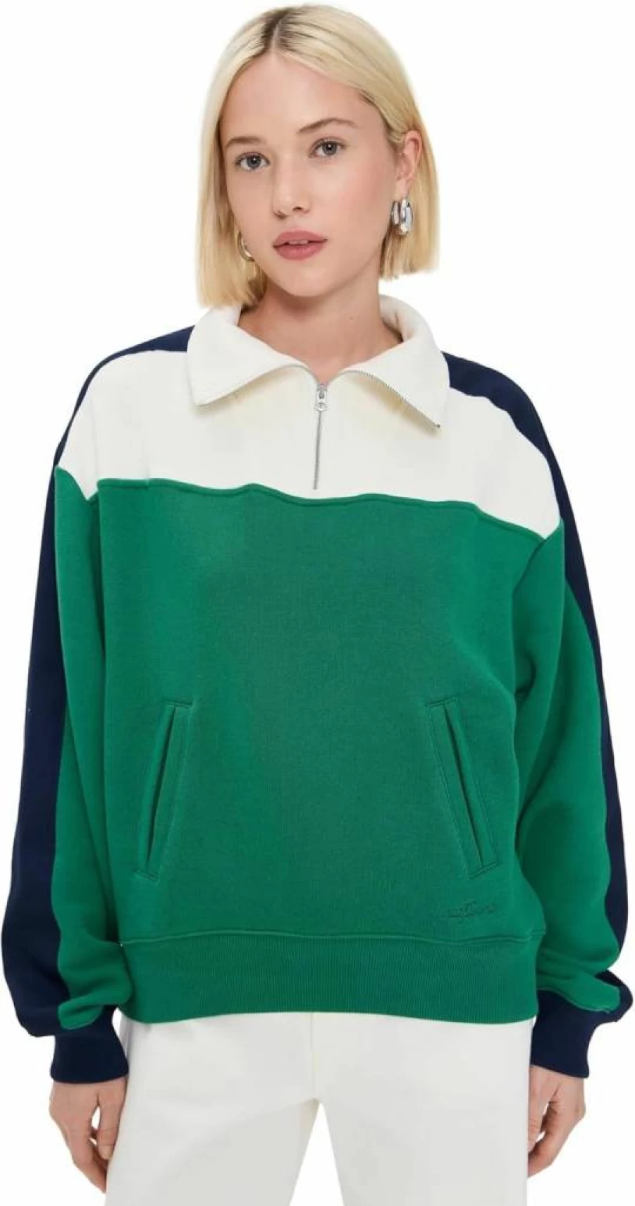 Rag & Bone Women's Vintage Terry Half Zip Pullover Sporty Block Design Sweatshirt