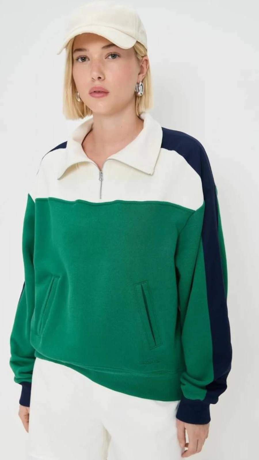 Rag & Bone Women's Vintage Terry Half Zip Pullover Sporty Block Design Sweatshirt