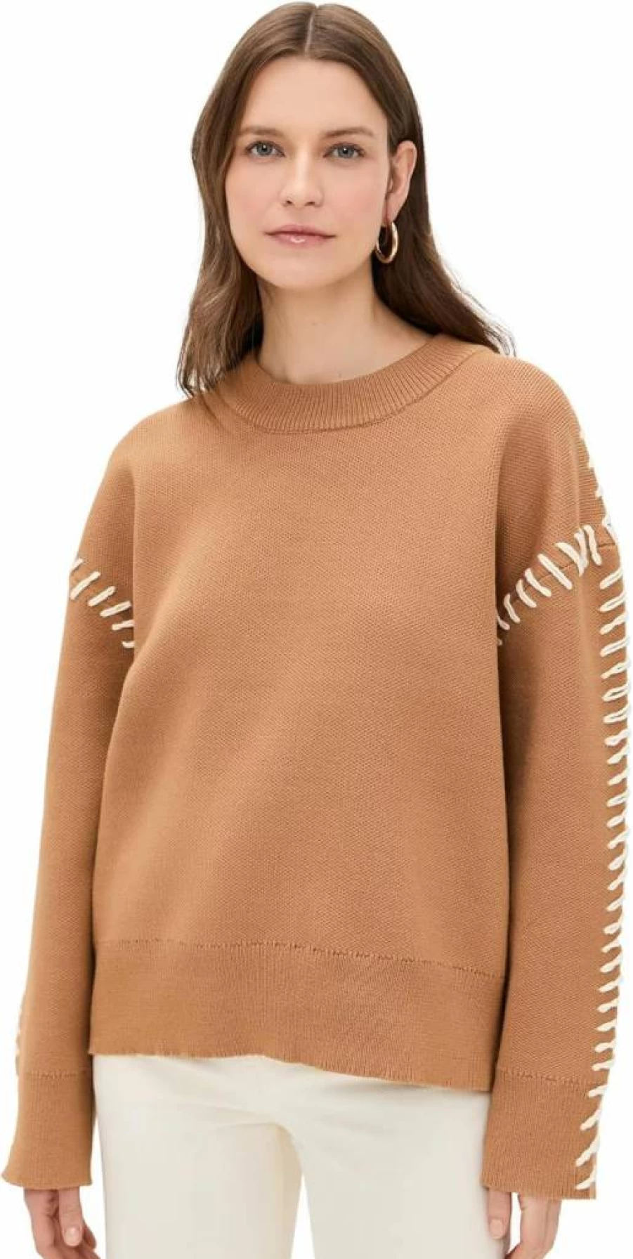 English Factory Women's Whip Stitch Knit Sweater - Cozy Cable Knit Pullover