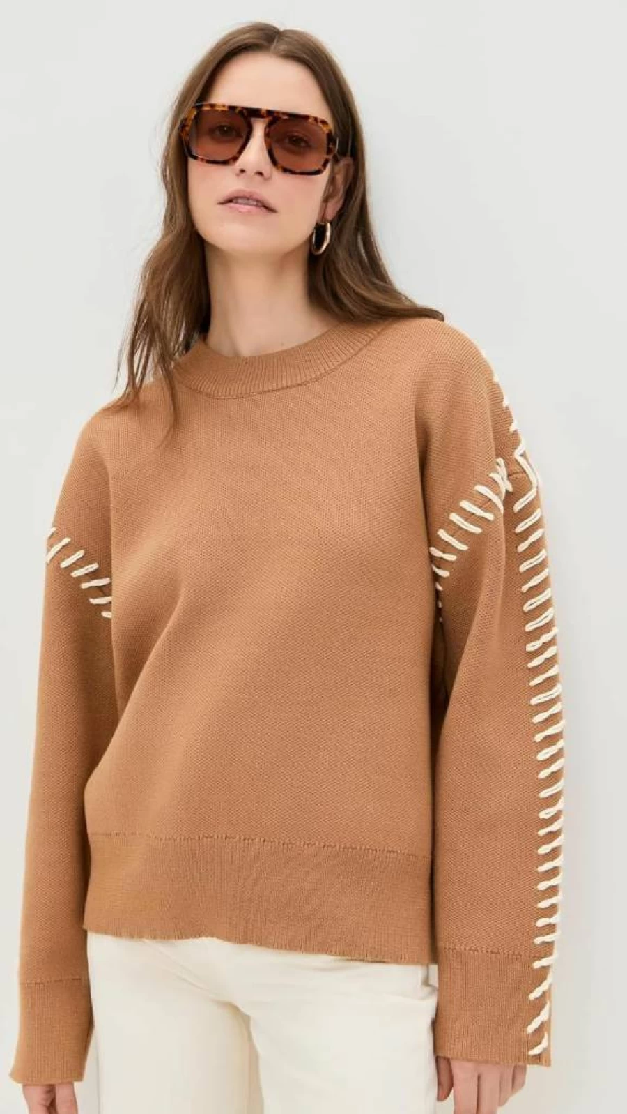 English Factory Women's Whip Stitch Knit Sweater - Cozy Cable Knit Pullover