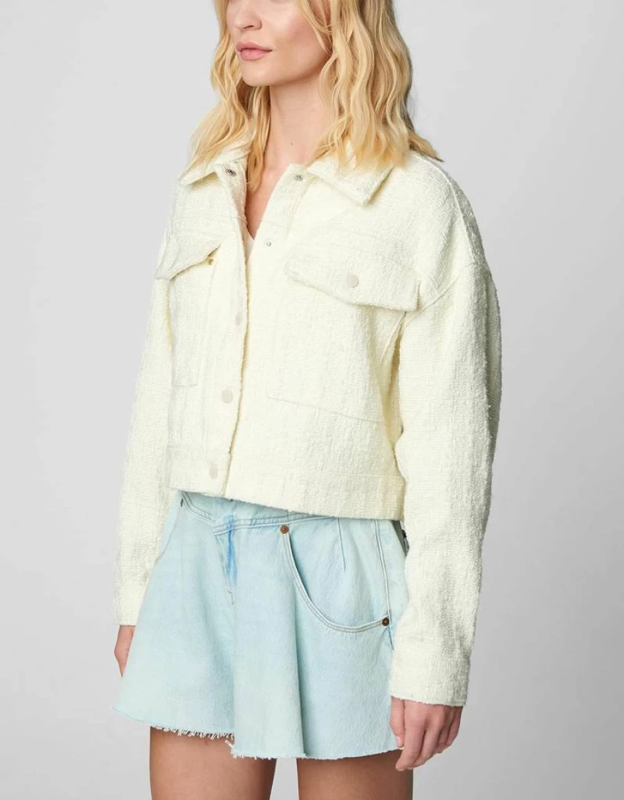BLANKNYC Women's Tweed Cropped Jacket - Snap Front Closure Stylish Comfortable Coat