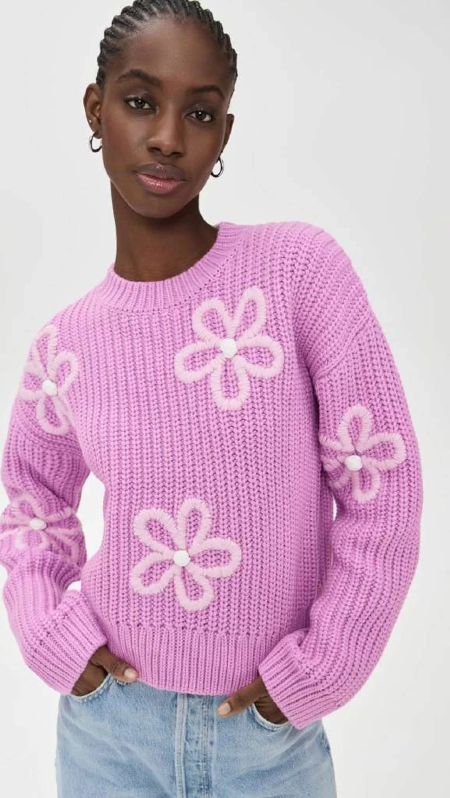 English Factory Women's Floral Embroidered Knit Sweater Top