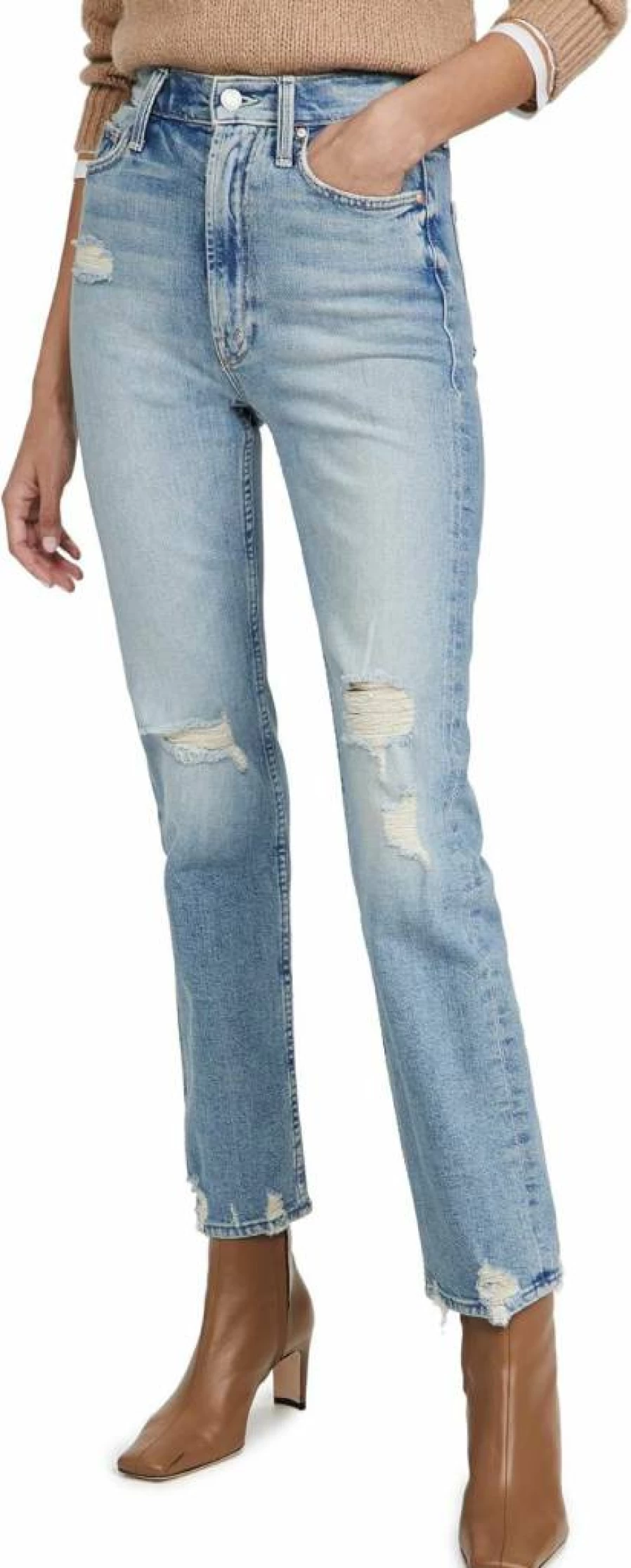 MOTHER Women's The Insider High-Rise Crop Jeans - Distressed Denim Slim Fit Ankle Length