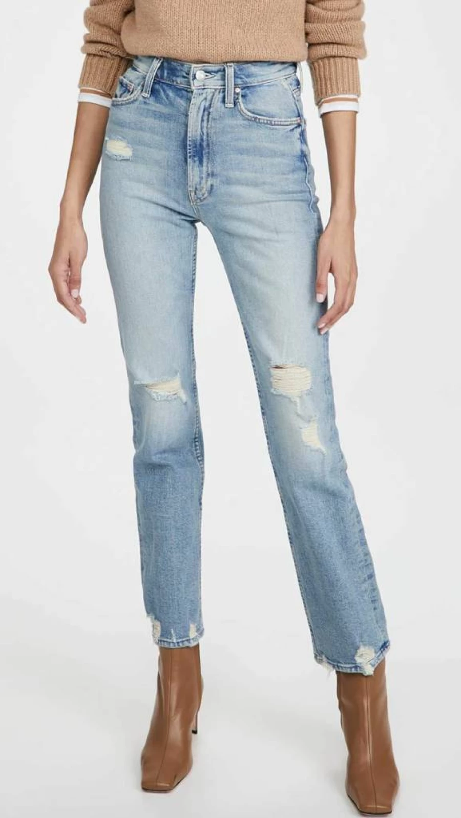 MOTHER Women's The Insider High-Rise Crop Jeans - Distressed Denim Slim Fit Ankle Length