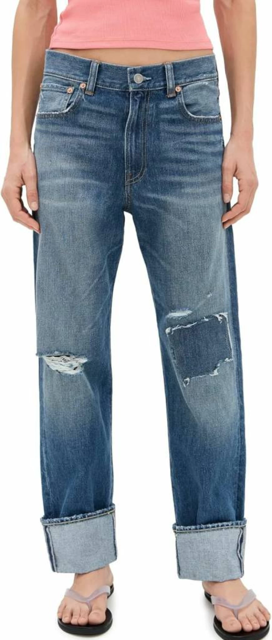 Denimist Women's Lucy Boyfriend Jeans - High Waisted Distressed Denim for Casual Comfort