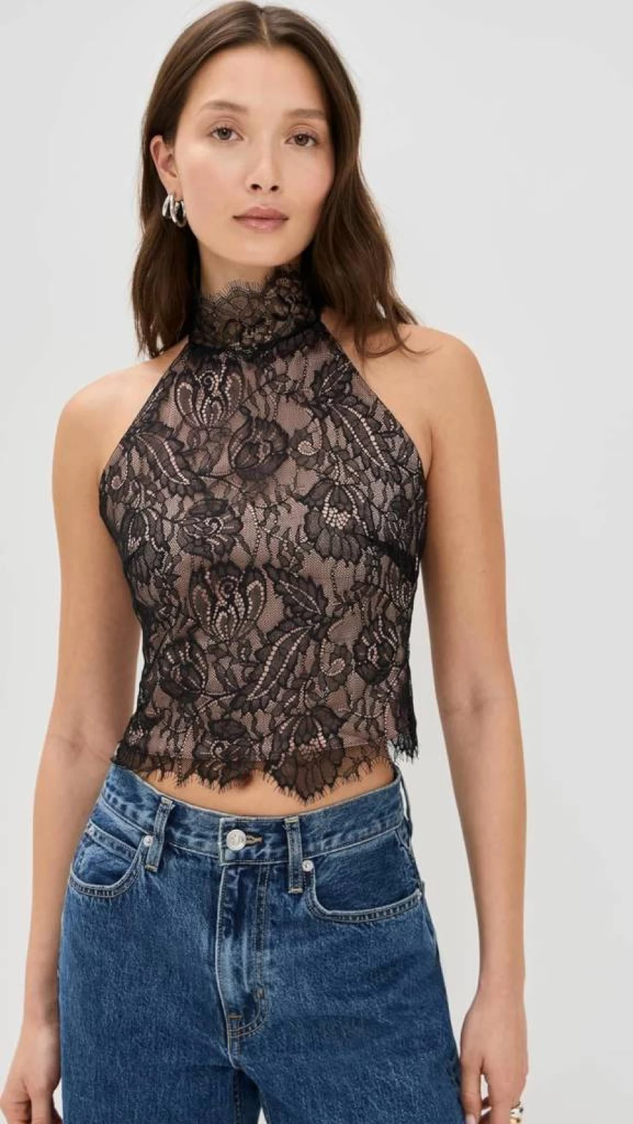 Retrofete Women's Cyrene Lace Top | Elegant Feminine Blouse for Women | Fashionable Lace Detail Tops