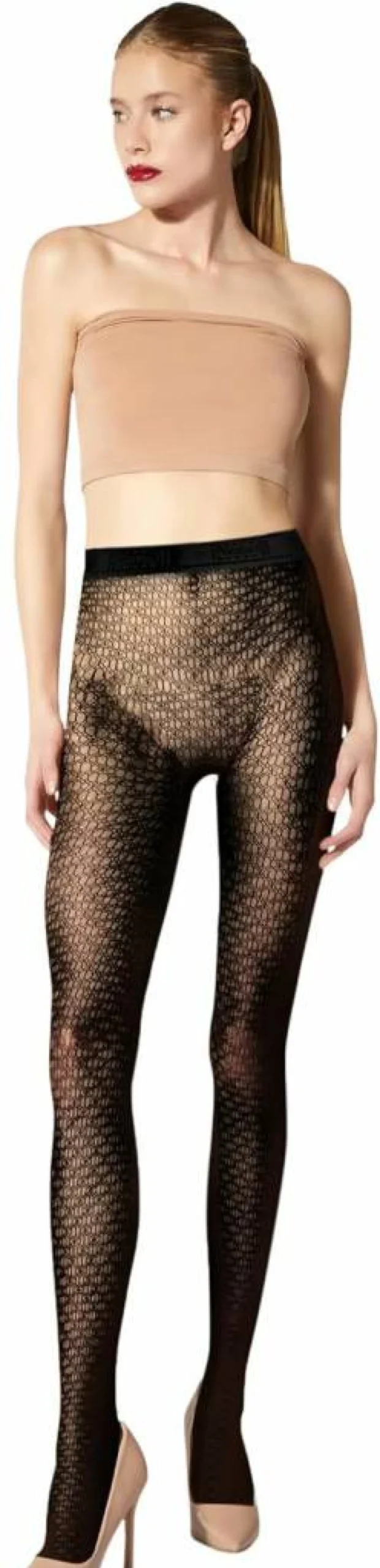 Wolford Women's Sheer Pantyhose with Graphic Pattern, Mat Finish, Elastic Logo Waistband & Fine Net Design