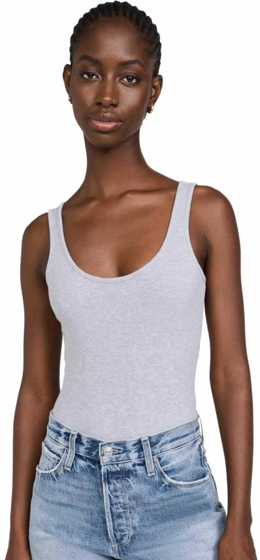 L'AGENCE Women's Nica Scoop Neck Tank Bodysuit - Slim Fit Stretch Cotton Casual Top
