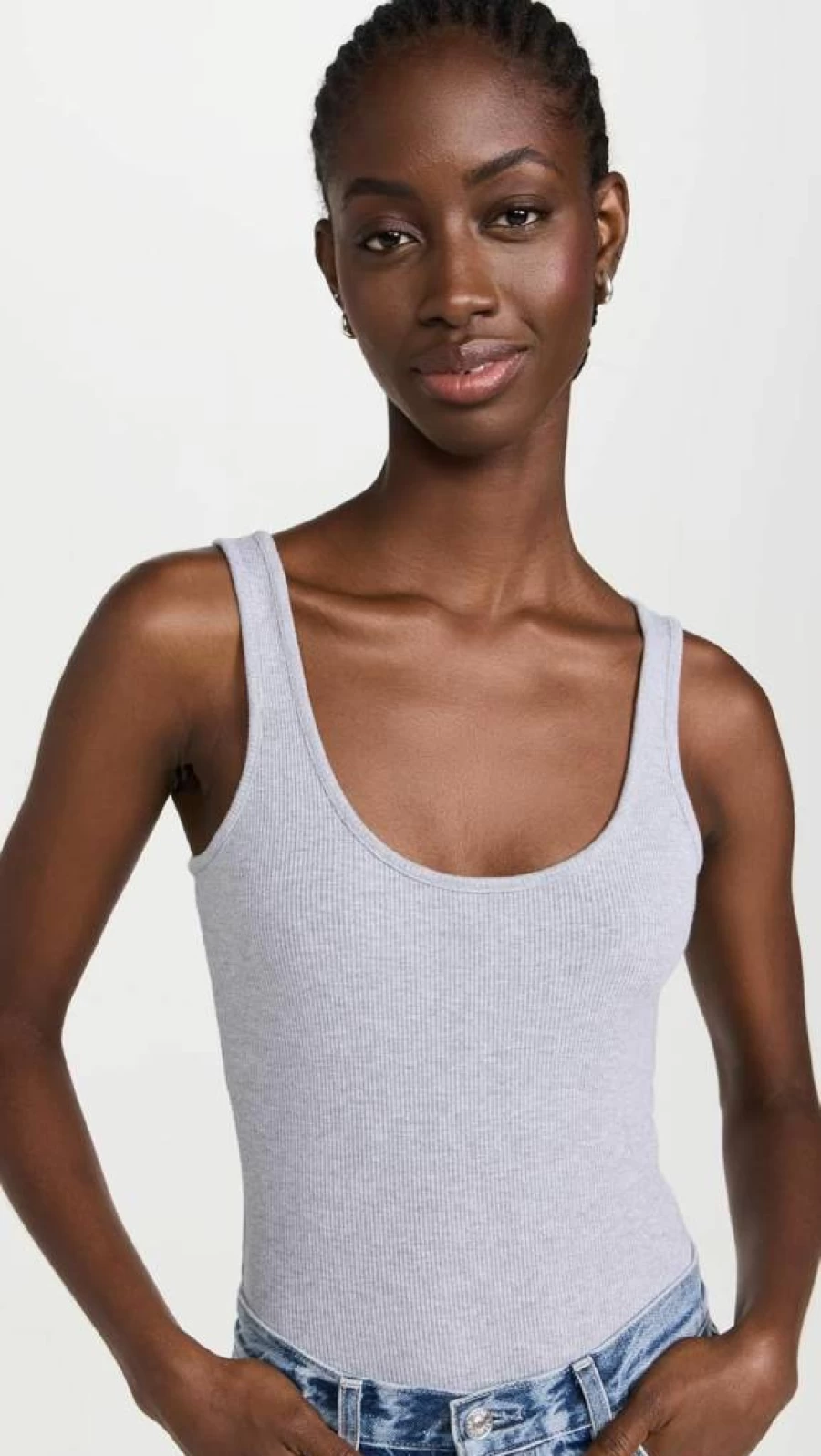 L'AGENCE Women's Nica Scoop Neck Tank Bodysuit - Slim Fit Stretch Cotton Casual Top