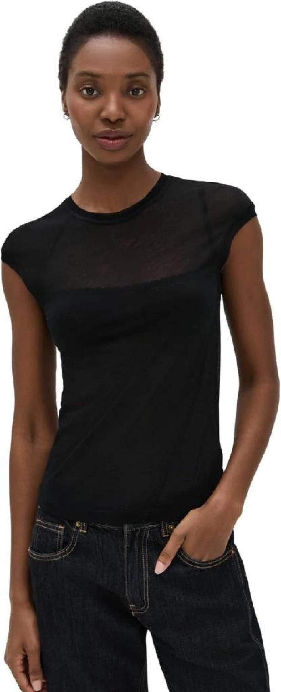 Helmut Lang Women's Distressed Crop Top T-Shirt - Trendy Twist Detail Crew Neck Tee