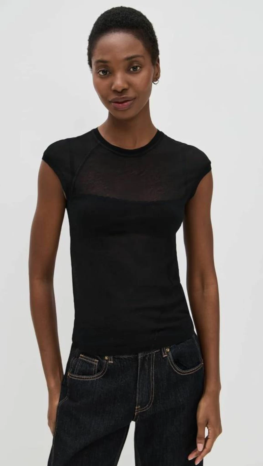 Helmut Lang Women's Distressed Crop Top T-Shirt - Trendy Twist Detail Crew Neck Tee