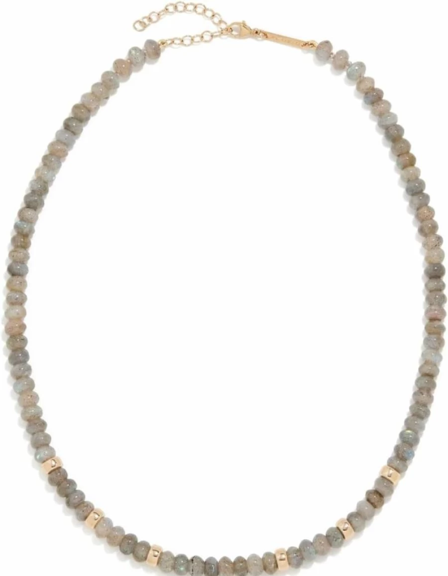 ZOE CHICCO 14K Gold Labradorite Beaded Necklace for Women - Elegant Rondelle Stone Jewelry