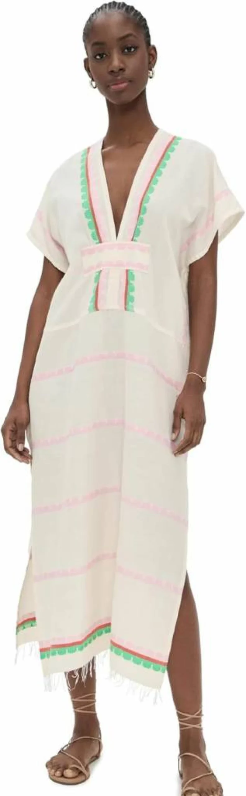 lemlem Women's Gasira V-Neck Caftan - Elegant Boho Chic Beach Cover-Up Dress