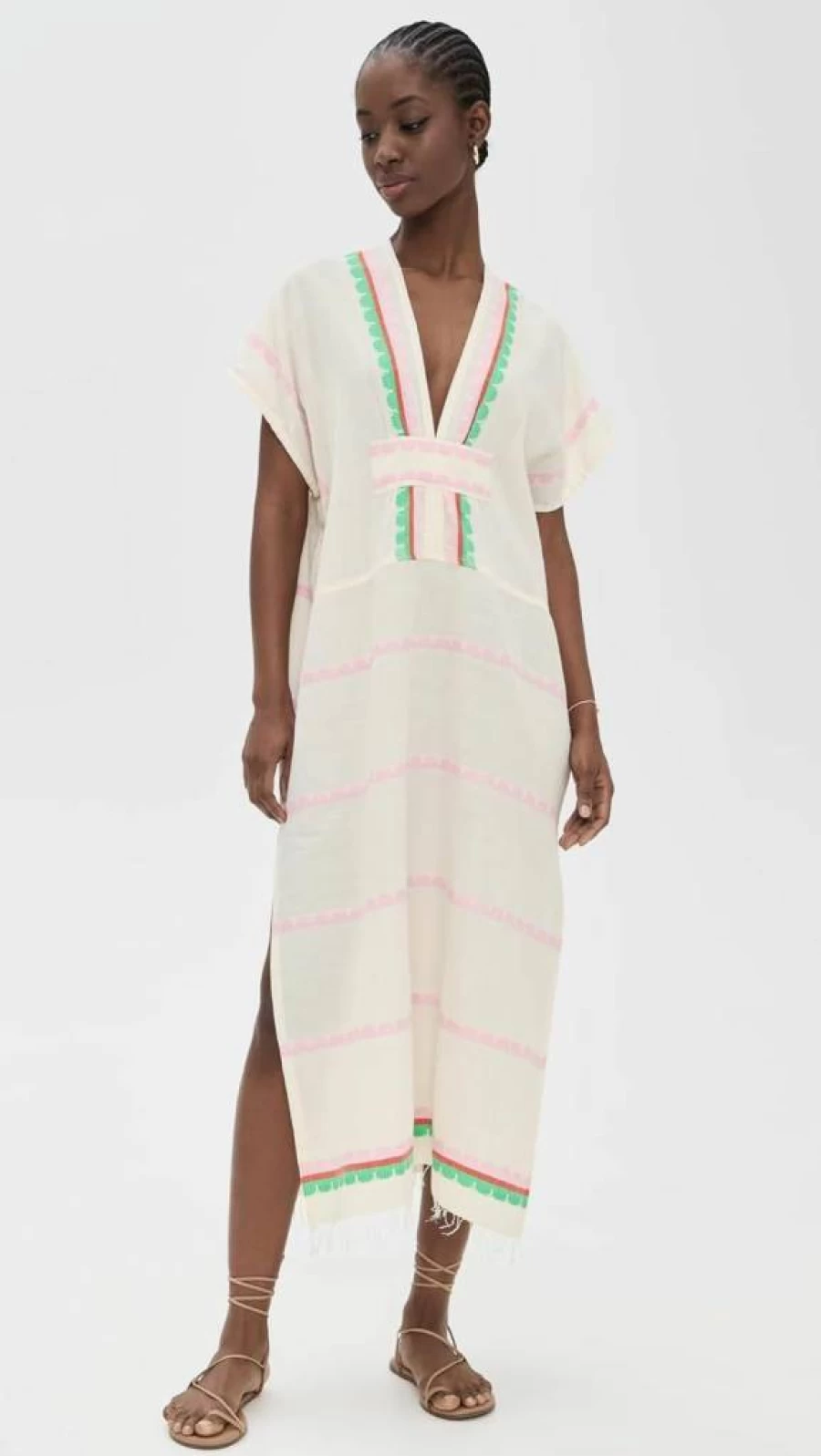lemlem Women's Gasira V-Neck Caftan - Elegant Boho Chic Beach Cover-Up Dress
