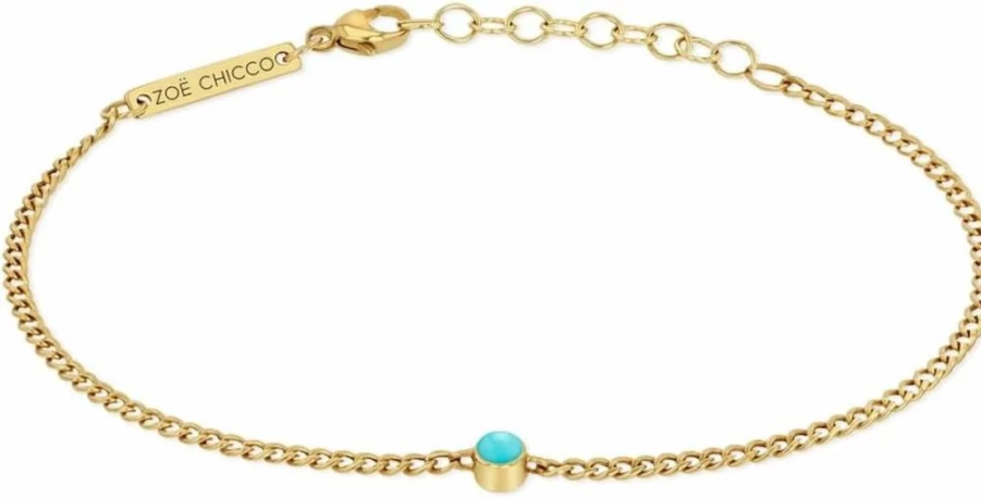 ZOE CHICCO 14K Yellow Gold XS Curb Chain Bracelet with Turquoise Bezel for Women