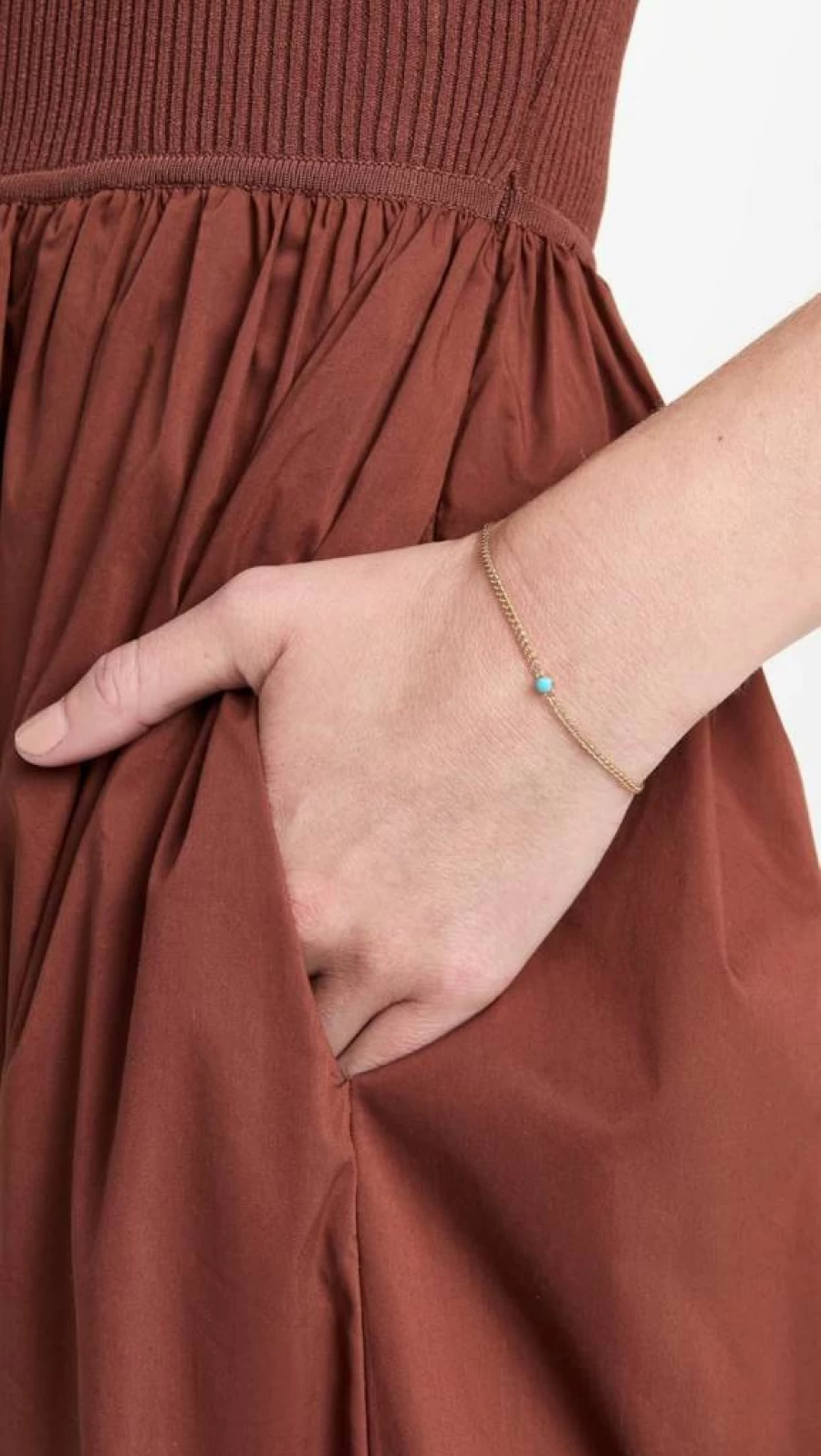 ZOE CHICCO 14K Yellow Gold XS Curb Chain Bracelet with Turquoise Bezel for Women