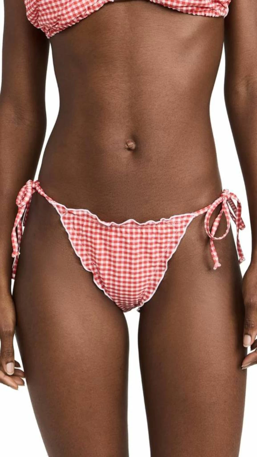 Good American Women's Gingham Print Lattice Edge Bikini Bottoms | High-Waisted Swimwear | Trendy Summer Beach Essentials