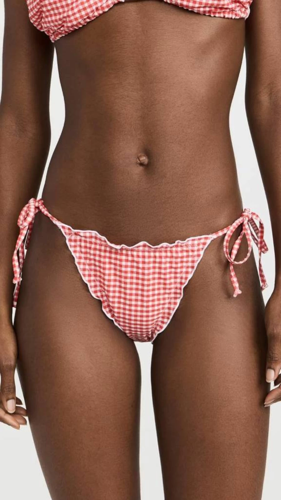 Good American Women's Gingham Print Lattice Edge Bikini Bottoms | High-Waisted Swimwear | Trendy Summer Beach Essentials