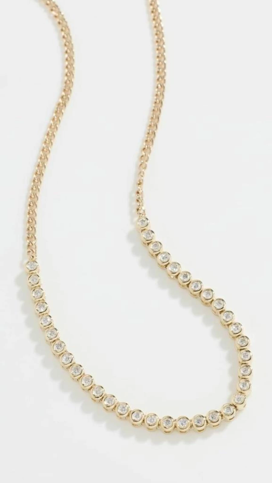 ZOE CHICCO 14K Gold Diamond Tennis Necklace for Women - XS Curb Chain Bezel Segment Jewelry