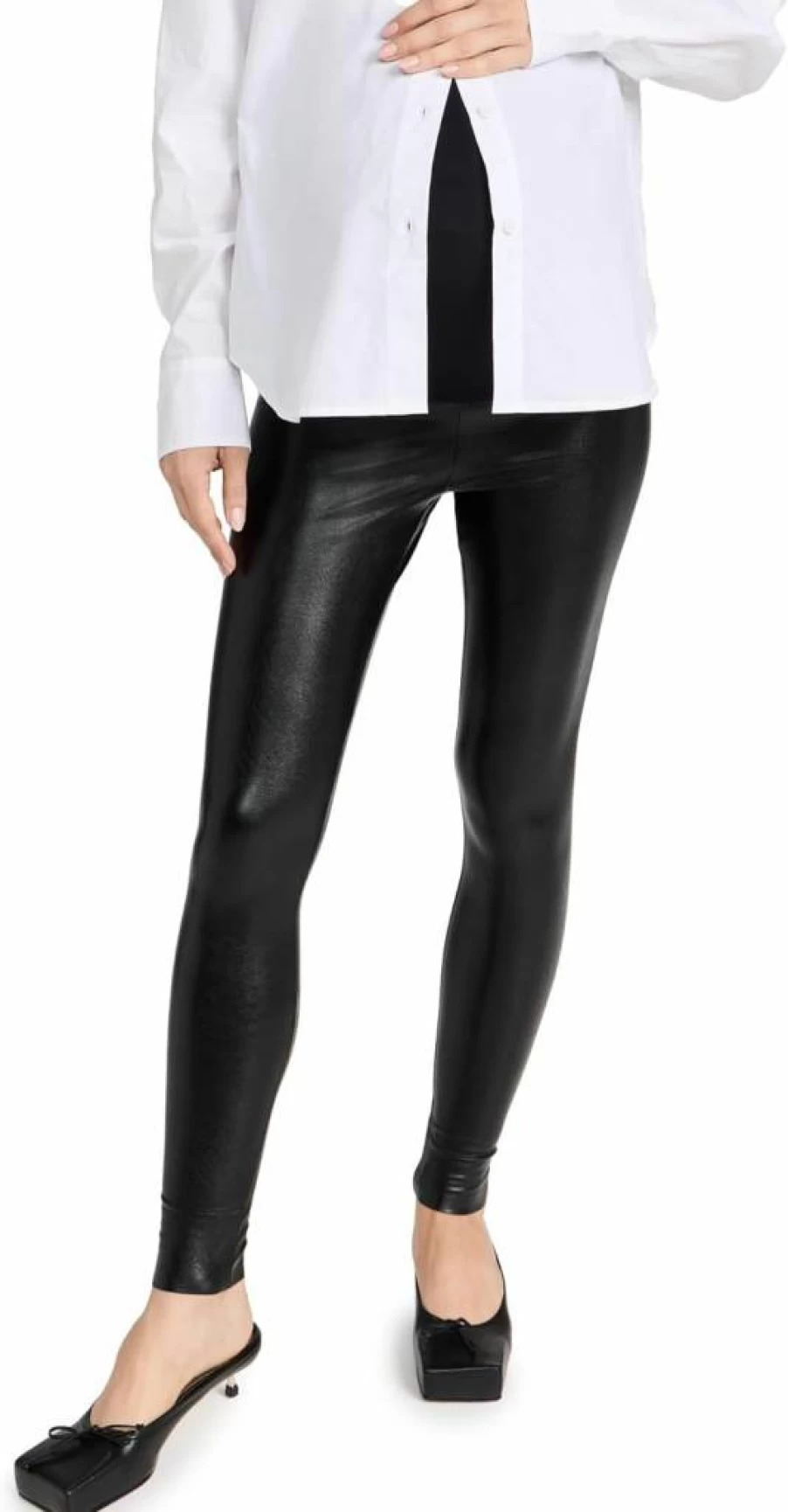 Commando Women's Faux Leather Maternity Leggings - High-Waisted Stretch Pregnancy Pants