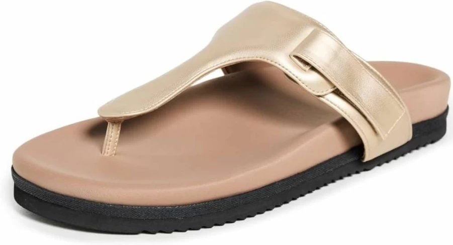 R0AM Women's T-Strap Slide Sandals Comfortable Casual Footwear