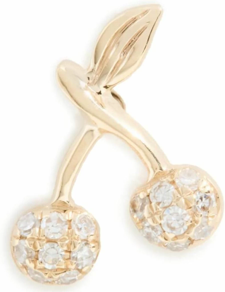 EF Collection 14K Gold Diamond Cherry Stud Earrings for Women