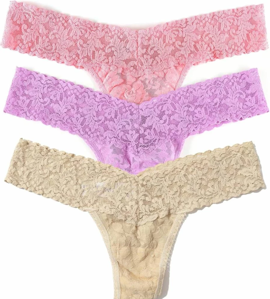 Hanky Panky Women's Signature Low Rise Lace Thongs - 3 or 5 Pack Lingerie in One Size Fits 4-14 | Soft Comfortable Lacy Underwear