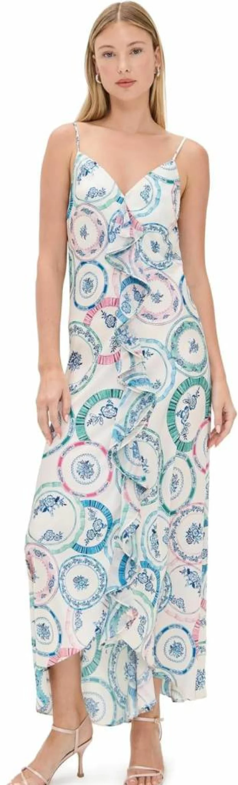 Misa Women's Angela Dress - Elegant Flowy Summer Dress with V-Neck and Floral Print
