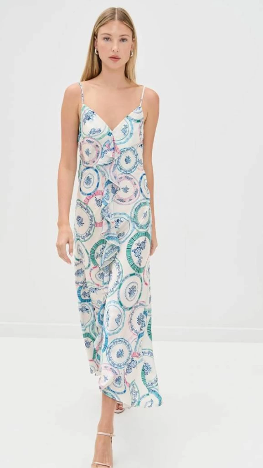 Misa Women's Angela Dress - Elegant Flowy Summer Dress with V-Neck and Floral Print