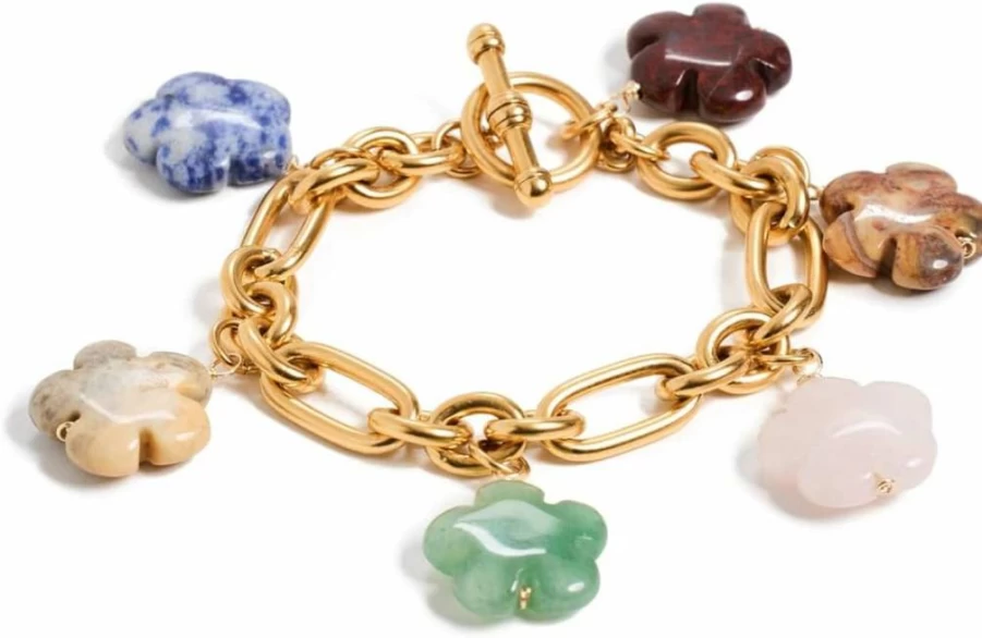 Brinker & Eliza Women's Floral Bloom Charm Bracelet - Elegant Gold-Tone Bangle for Women