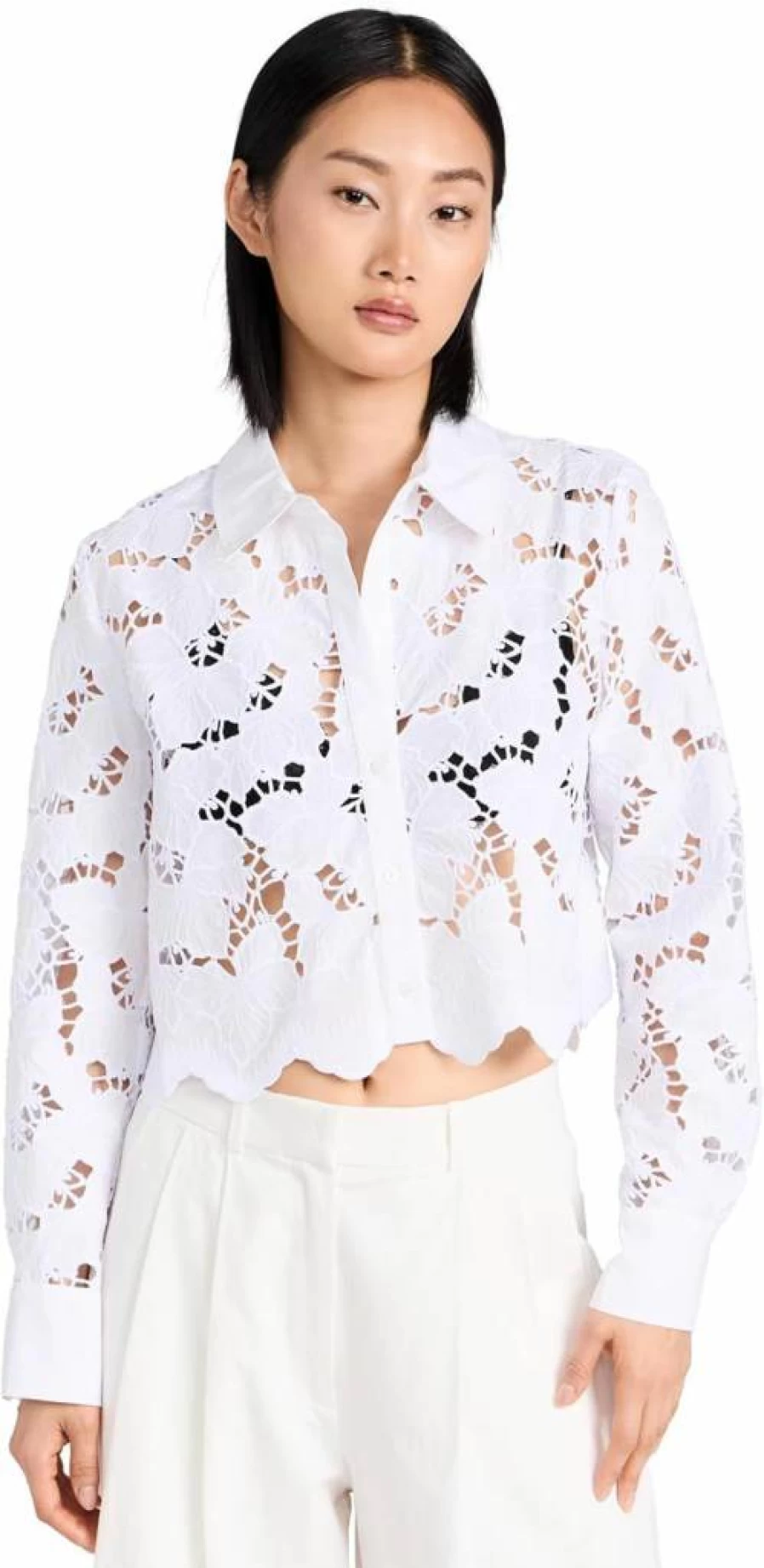 L'AGENCE Women's Seychelle Lace Cropped Blouse - Elegant Lace Top for Women