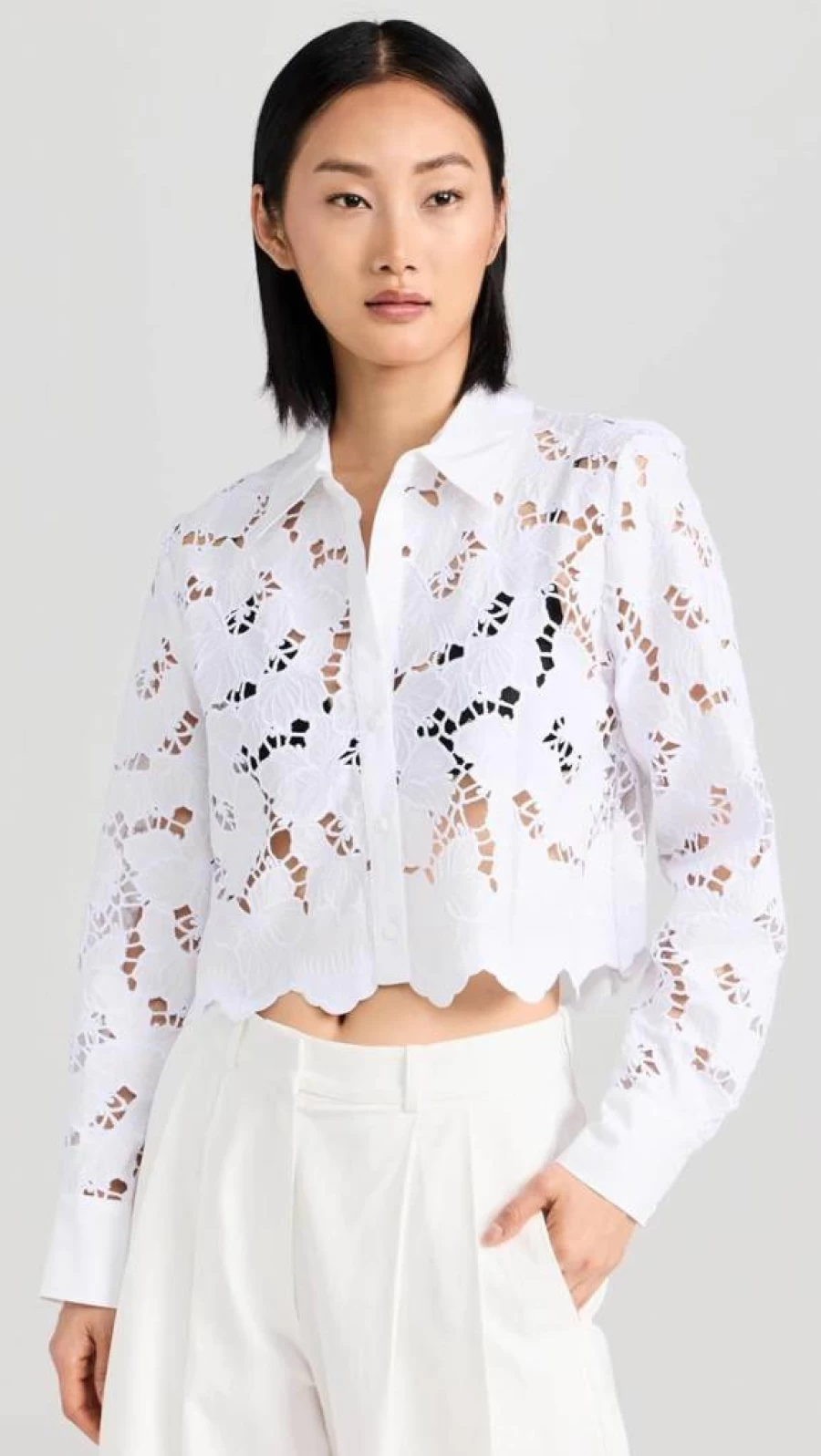 L'AGENCE Women's Seychelle Lace Cropped Blouse - Elegant Lace Top for Women