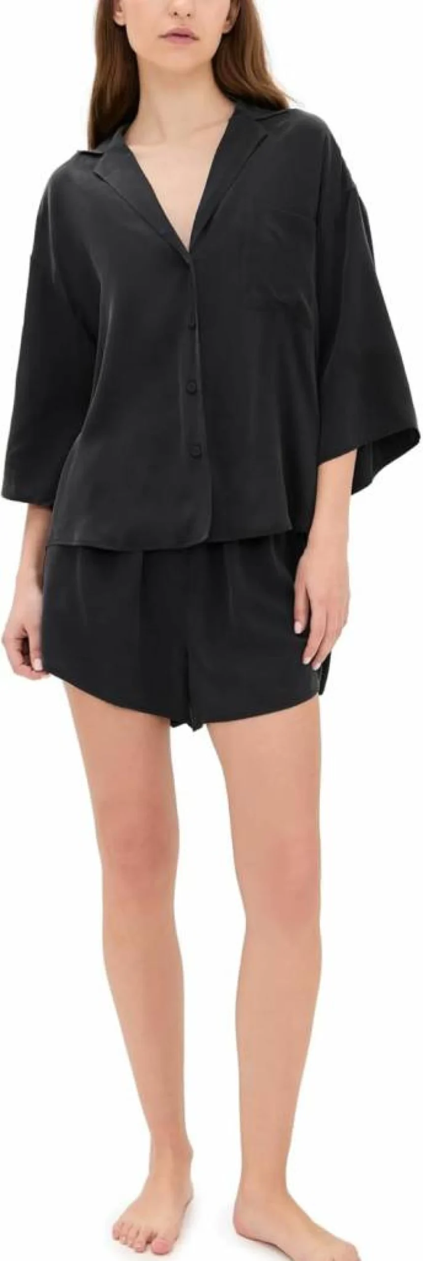 Lunya Women's Washable Silk Pajama Set - Button-Up Top & Shorts