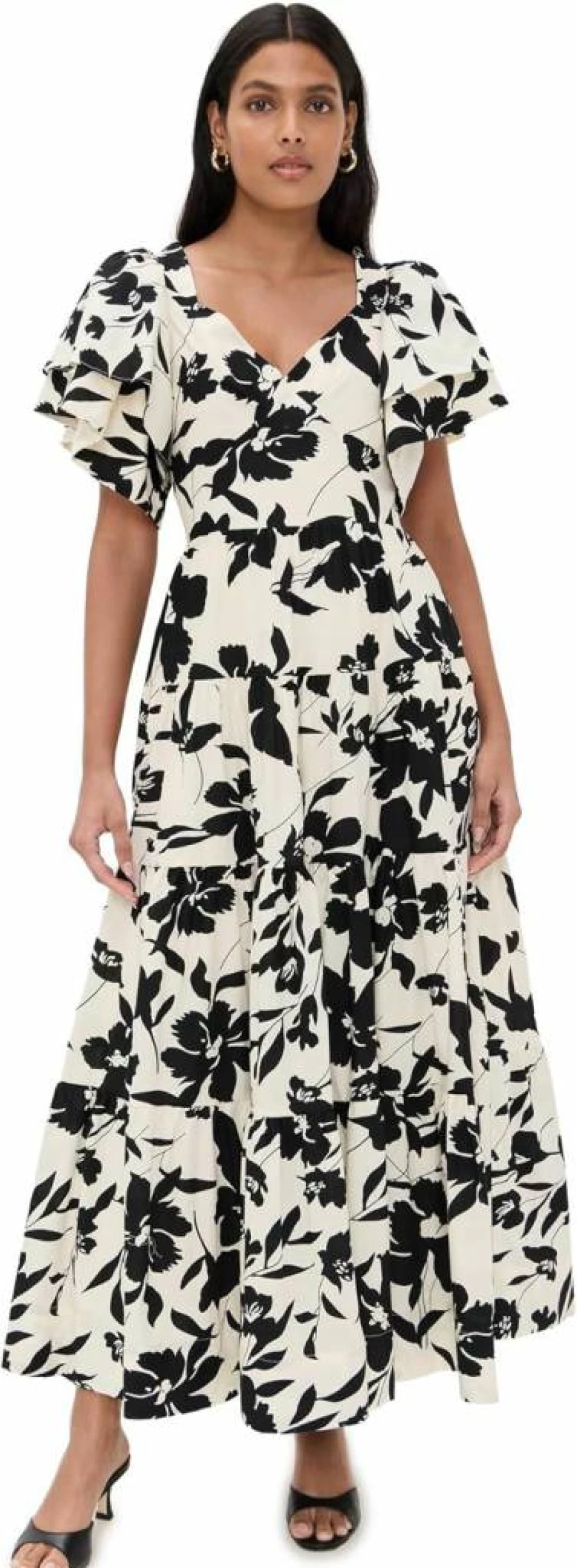 English Factory Women's Floral Print Maxi Dress with Dramatic Bubble Sleeves