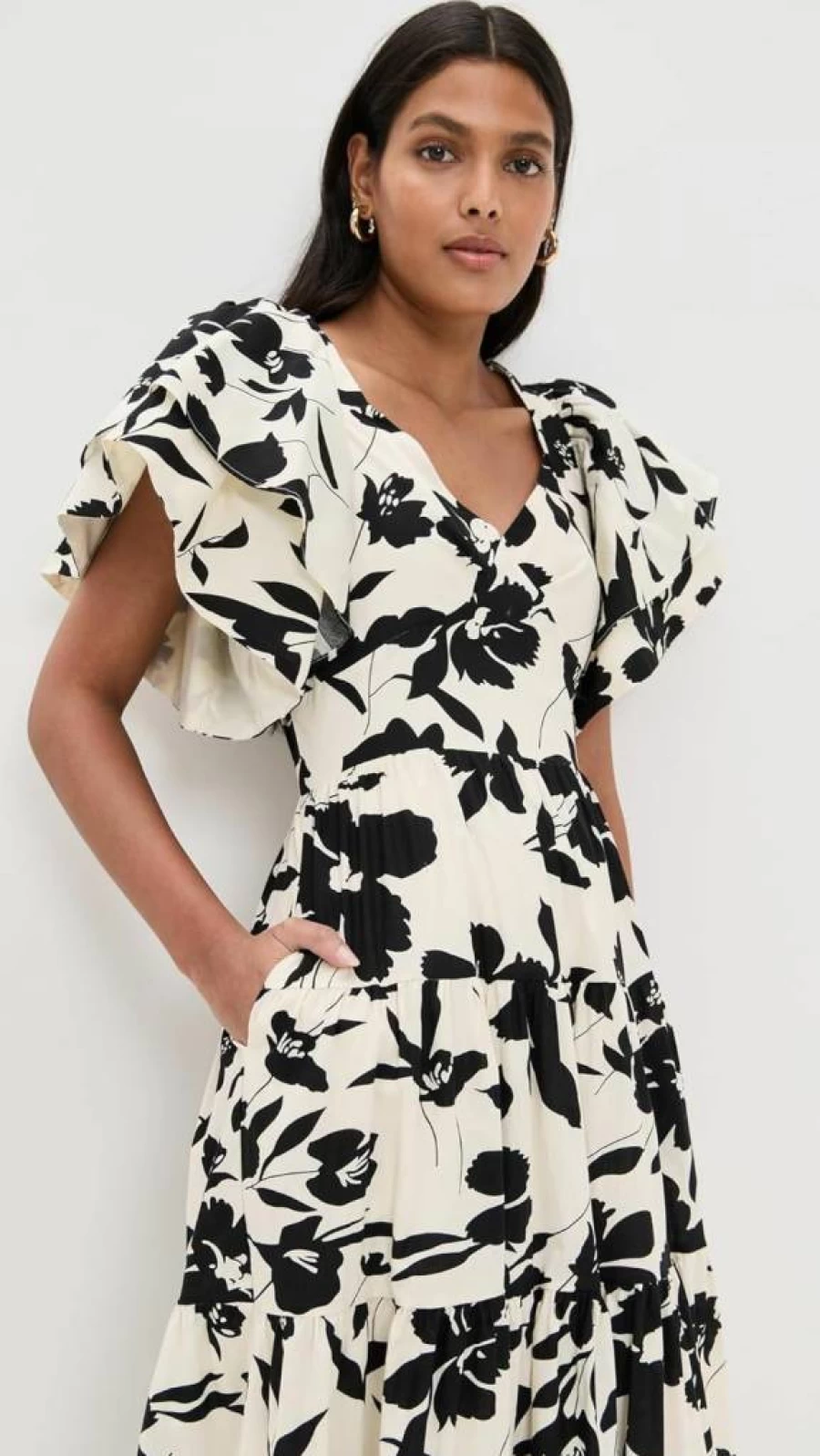 English Factory Women's Floral Print Maxi Dress with Dramatic Bubble Sleeves