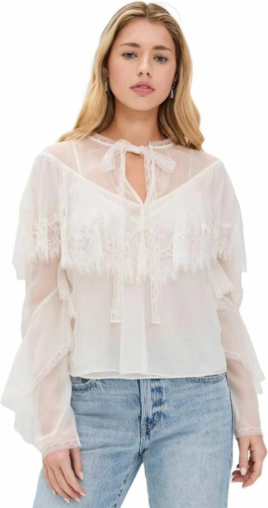 LOVESHACKFANCY Women's Afton Blouse | Floral Print Boho Top | Feminine Vintage Style Blouse