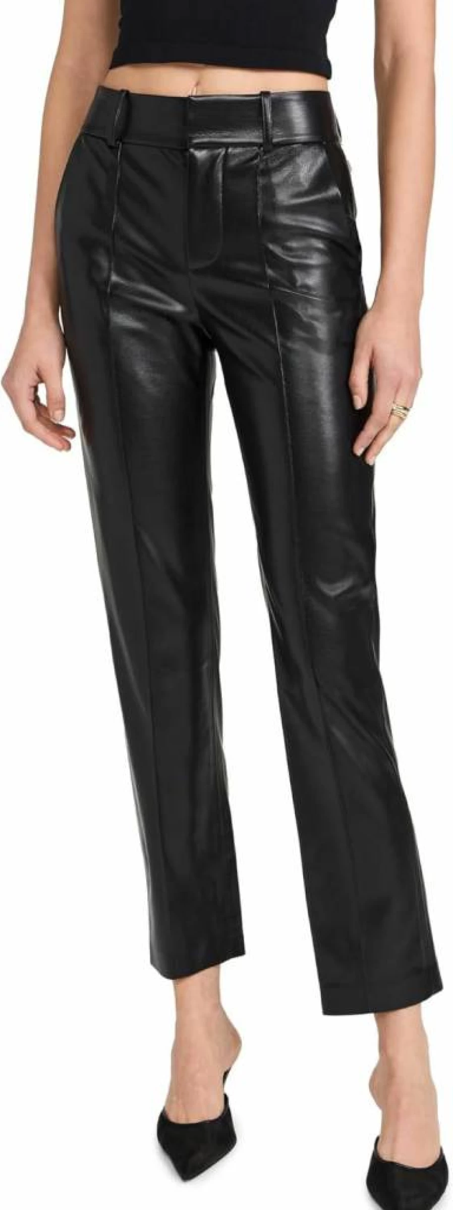 alice + olivia Women's Ming Vegan Leather Ankle Pants Stylish High-Waisted Slim Fit Cropped Trousers