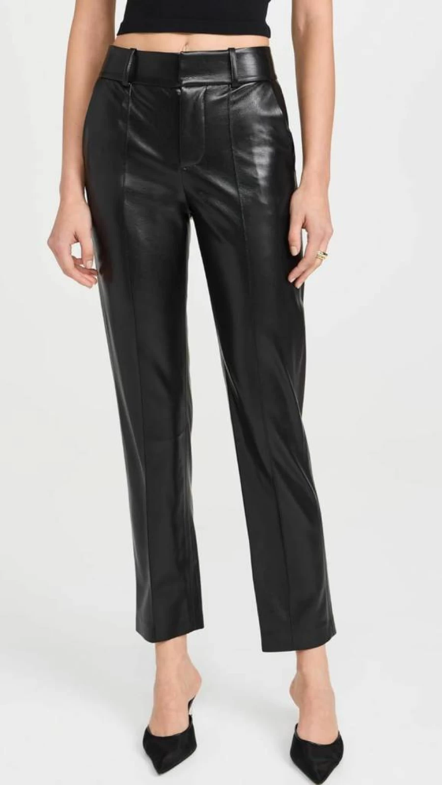 alice + olivia Women's Ming Vegan Leather Ankle Pants Stylish High-Waisted Slim Fit Cropped Trousers