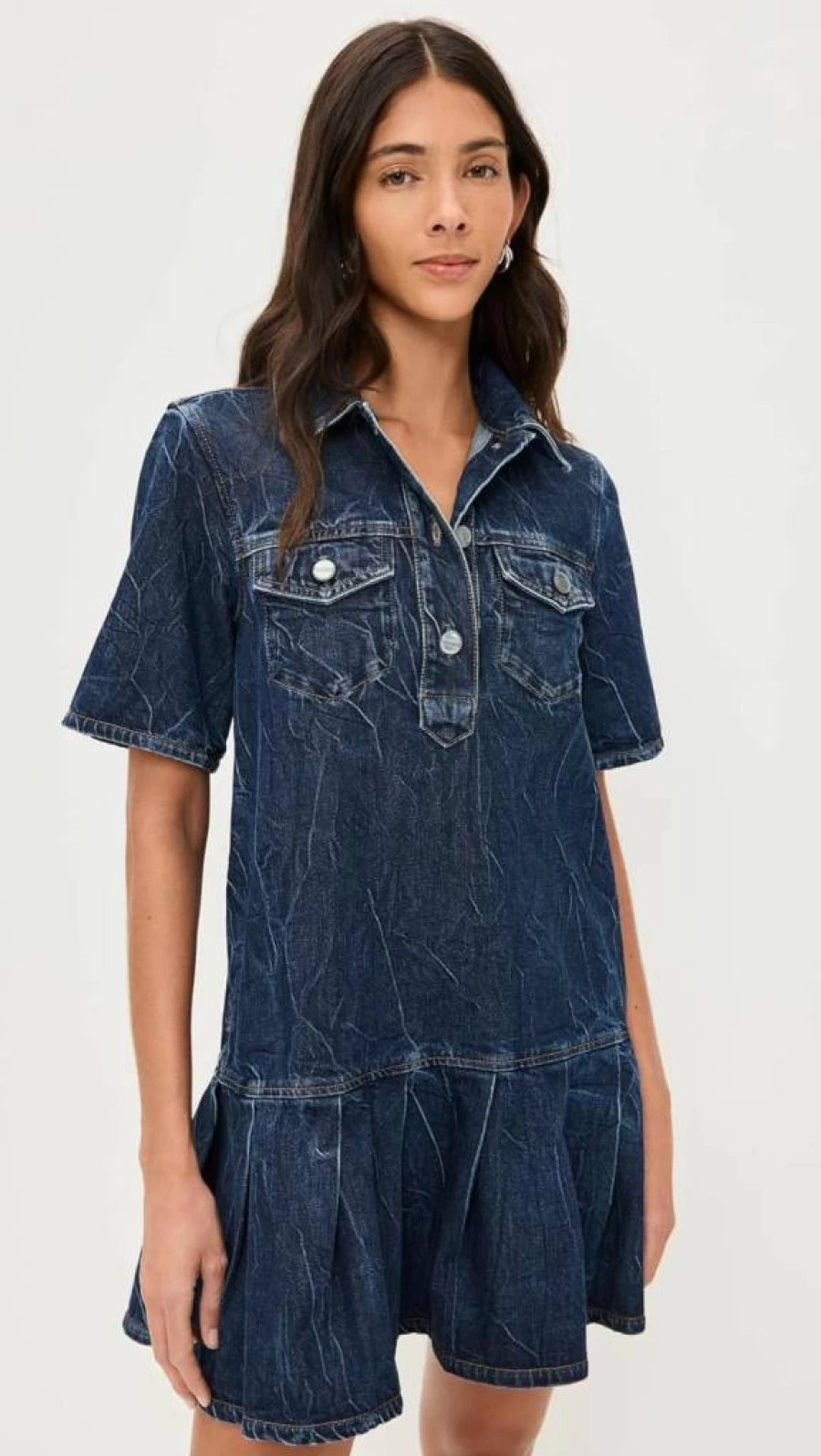 Ganni Women's Crinkled Future Denim Mini Dress - Stylish Vintage-Inspired Blue Denim Dress