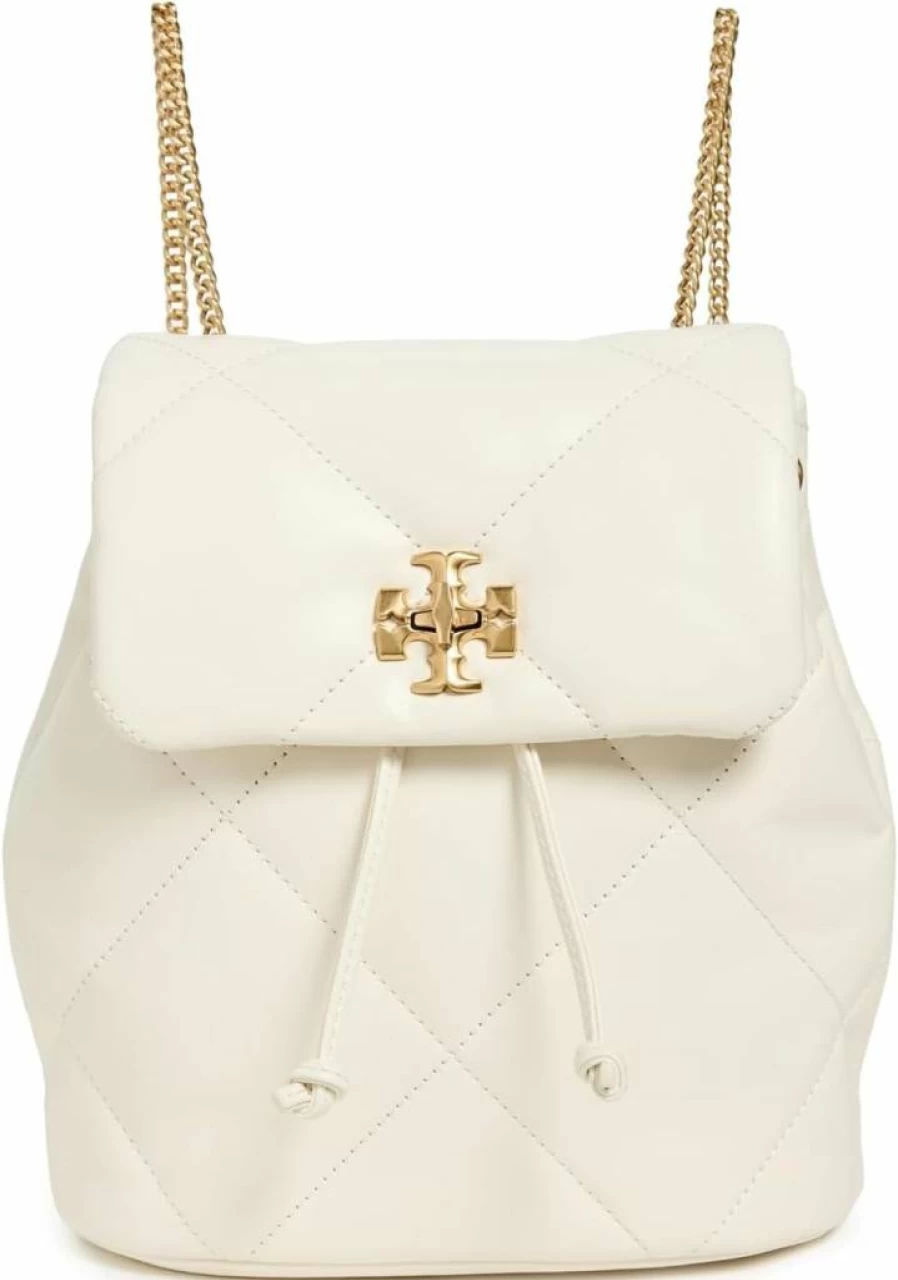 Tory Burch Kira Mini Backpack for Women - Diamond Quilted Design in Warm White, Luxury Small Backpack Purse