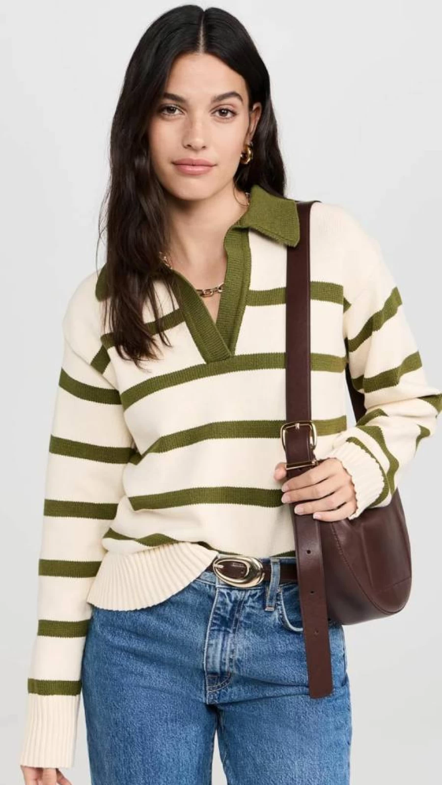 English Factory Women's Striped Collar Long Sleeve Knit Sweater