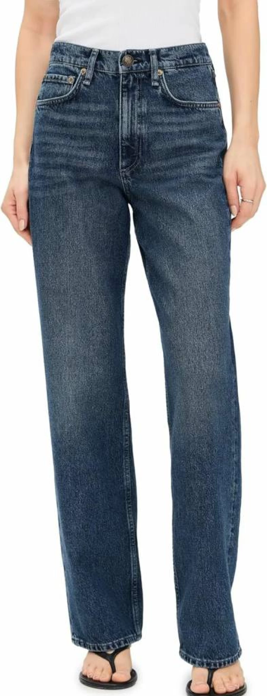 Rag & Bone Women's Shea High-Rise Relaxed Straight Leg Jeans - Classic Blue Denim Full Length Pants