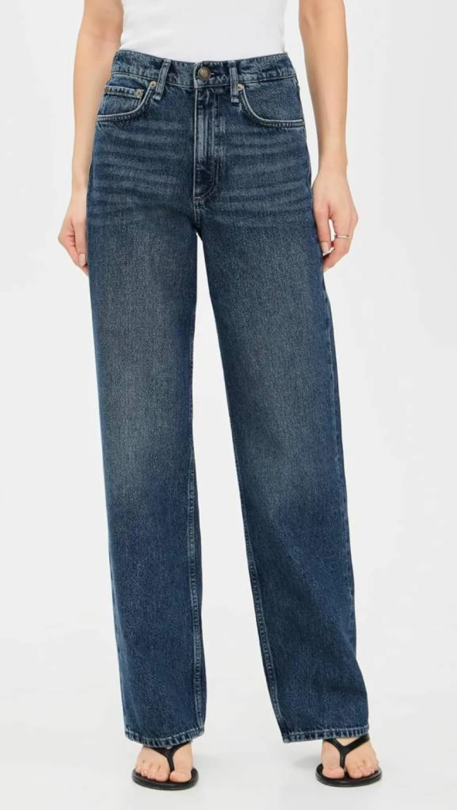 Rag & Bone Women's Shea High-Rise Relaxed Straight Leg Jeans - Classic Blue Denim Full Length Pants