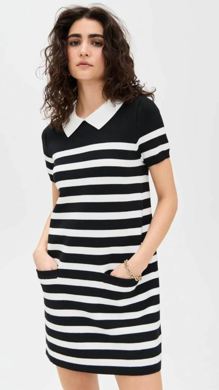 English Factory Women's Striped Mini Dress with Collar - Casual & Chic Summer Outfit