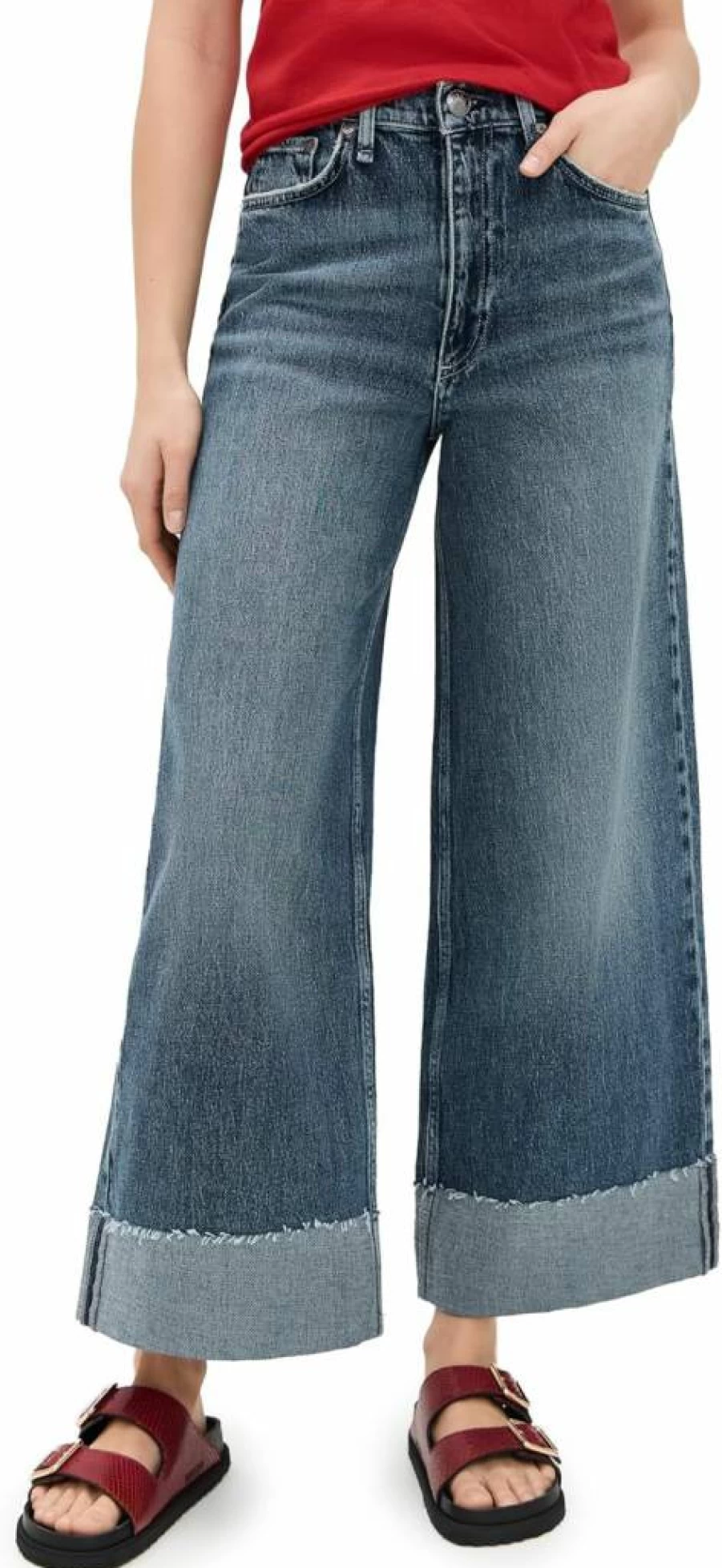 Rag & Bone Women's Sofie High Rise Wide Leg Ankle Jeans - Distressed Denim Pants for Women