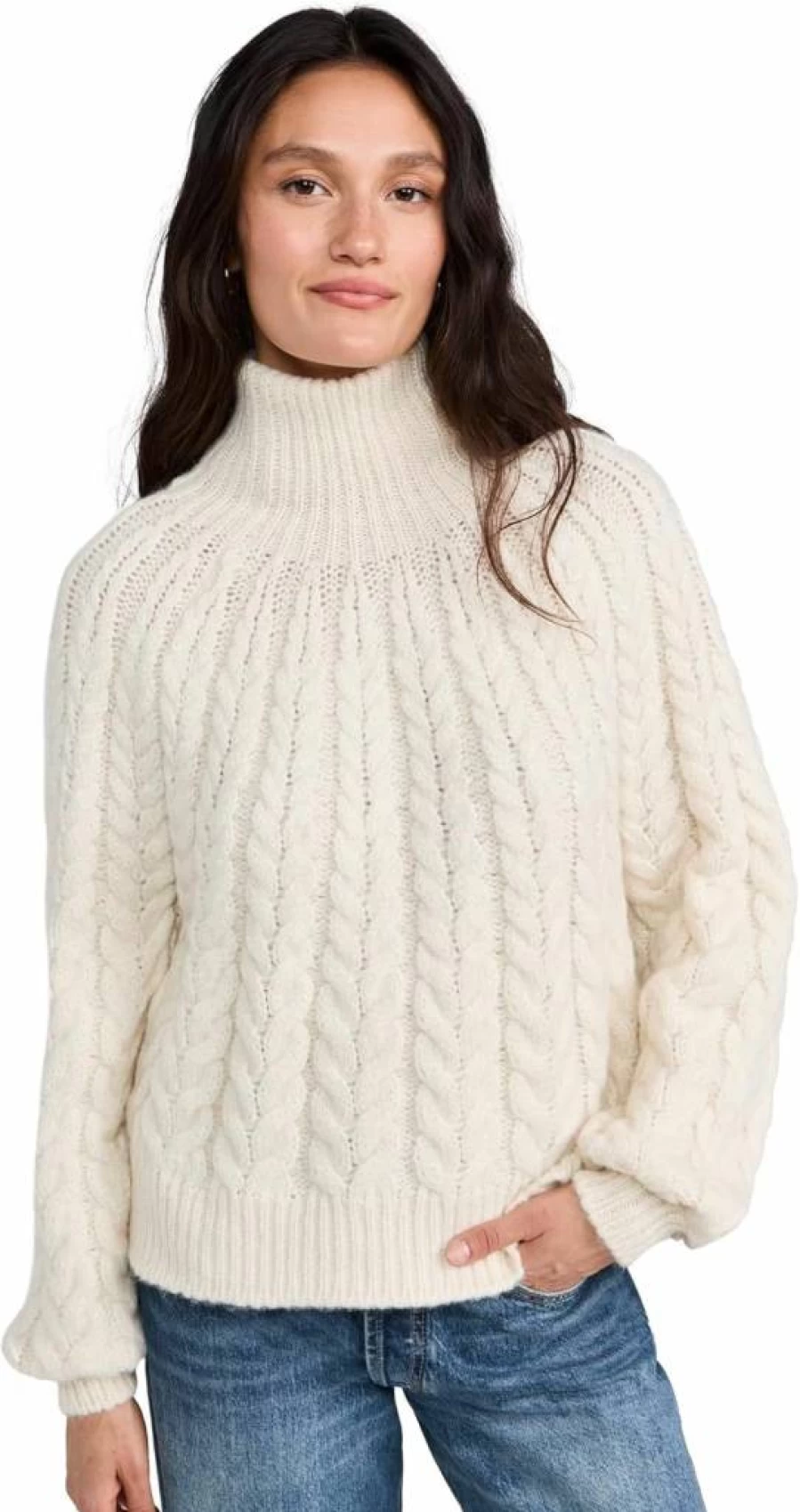 Faherty Women's Alpaca Cable Knit Sweater - Frost Winter Warm Pullover