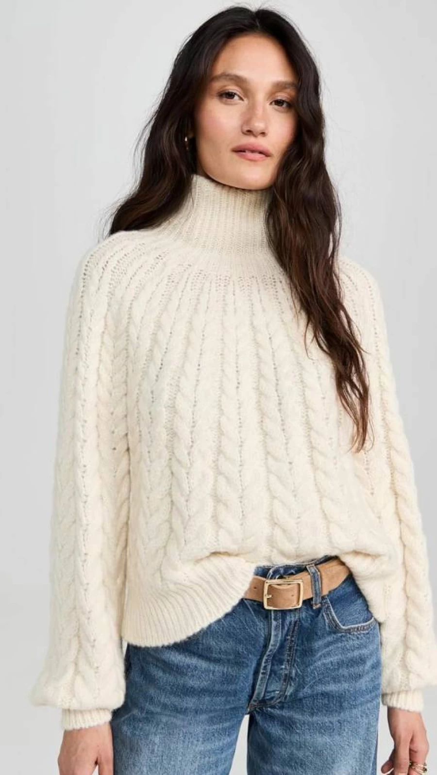 Faherty Women's Alpaca Cable Knit Sweater - Frost Winter Warm Pullover