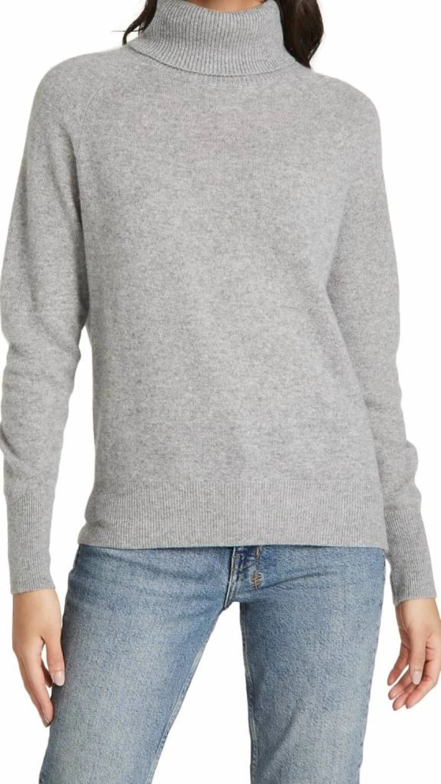White + Warren Women's Cashmere Turtleneck Sweater - Ribbed Trim Luxury Knit Top