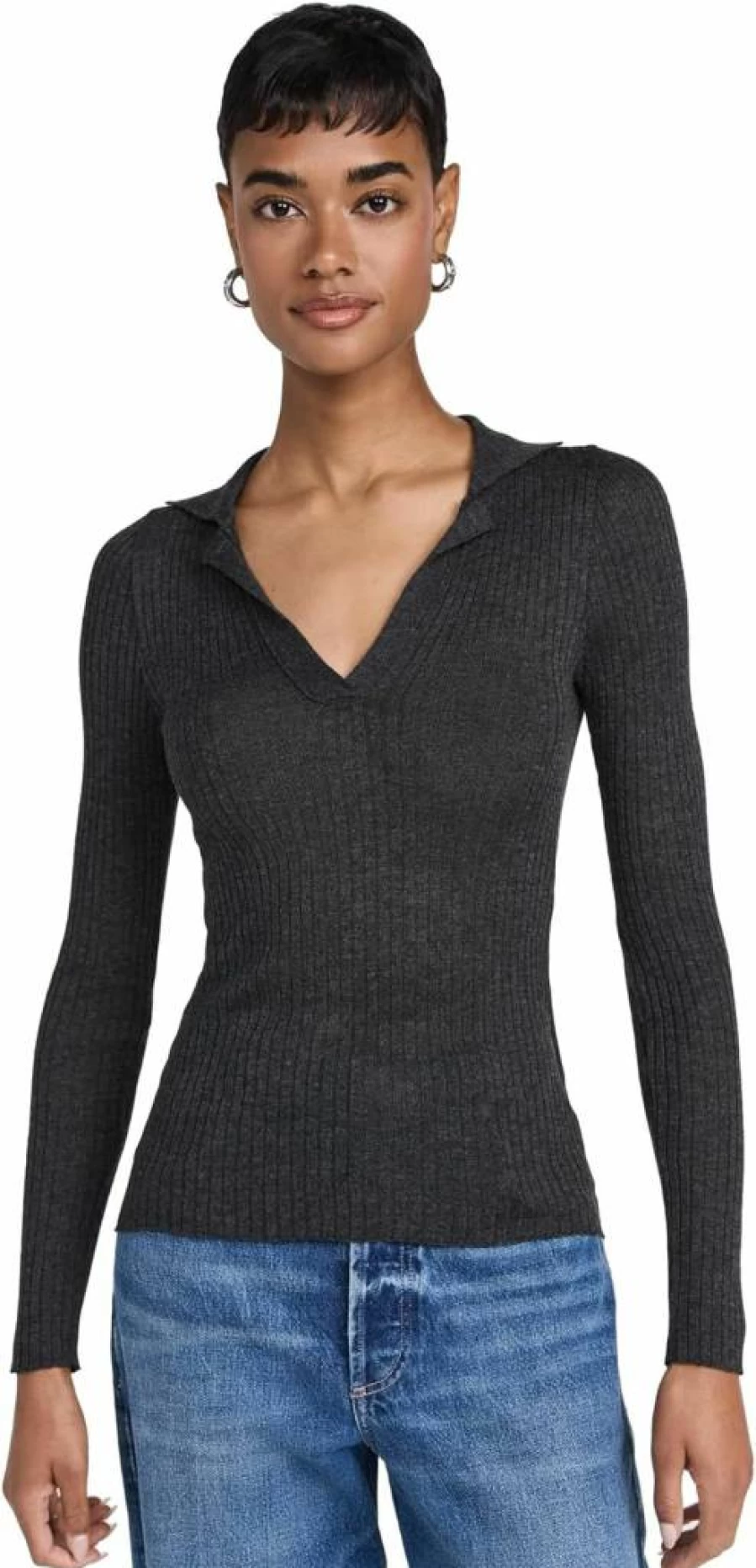 DL1961 Women's Long Sleeve Polo Shirt - Soft Knit Cotton Blend - Classic Collared Top